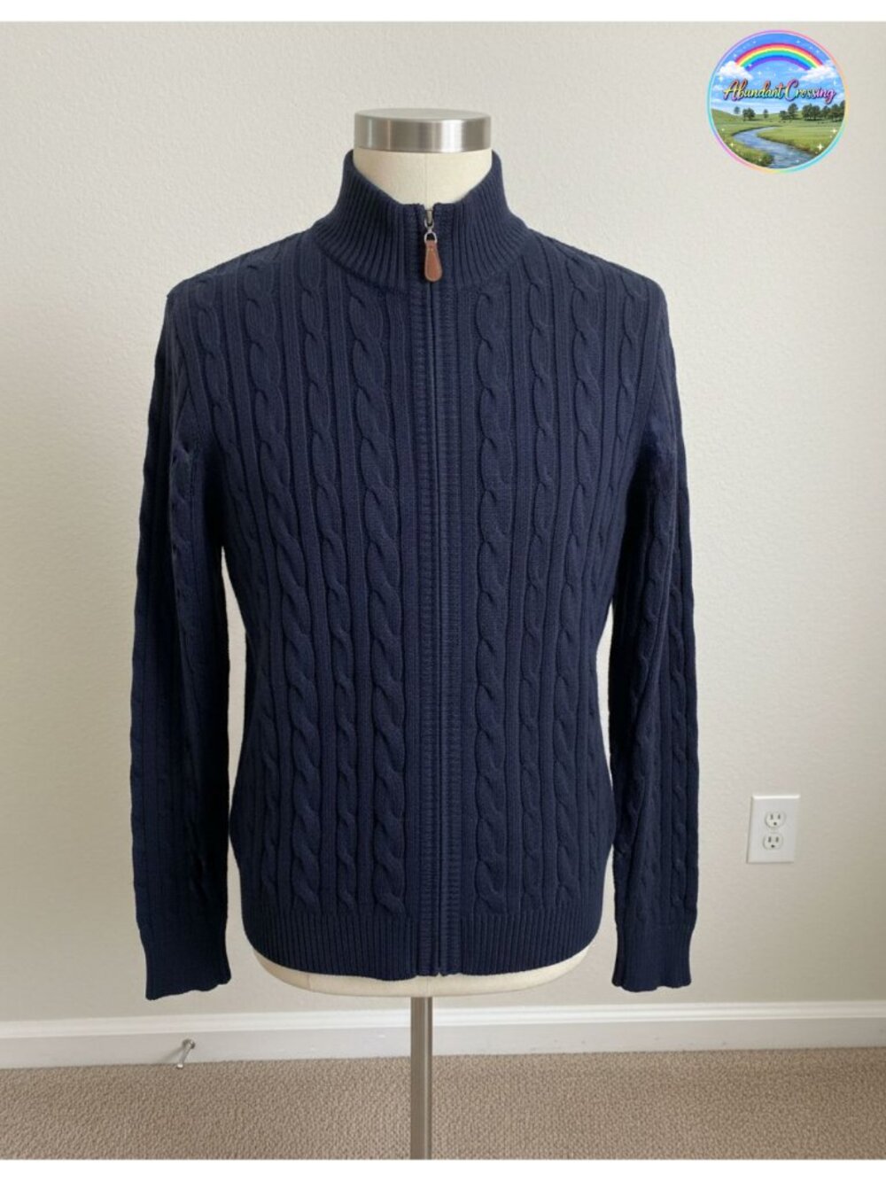 Men's Full Zip Cable Knit Cardigan Stand Collar Sweater Regular Fit